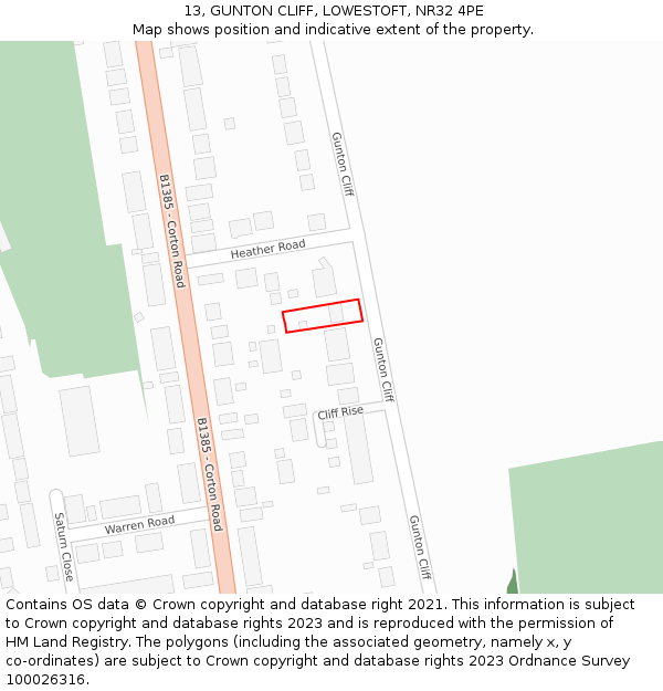 13, GUNTON CLIFF, LOWESTOFT, NR32 4PE: Location map and indicative extent of plot