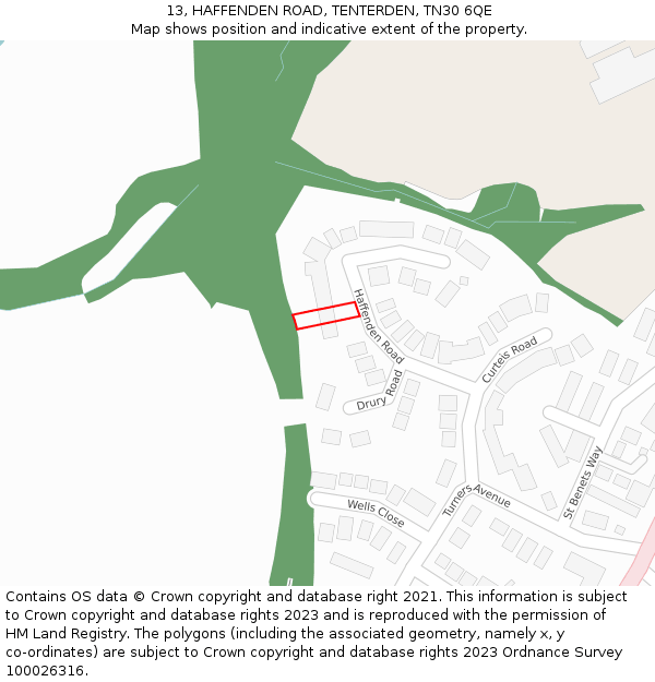 13, HAFFENDEN ROAD, TENTERDEN, TN30 6QE: Location map and indicative extent of plot
