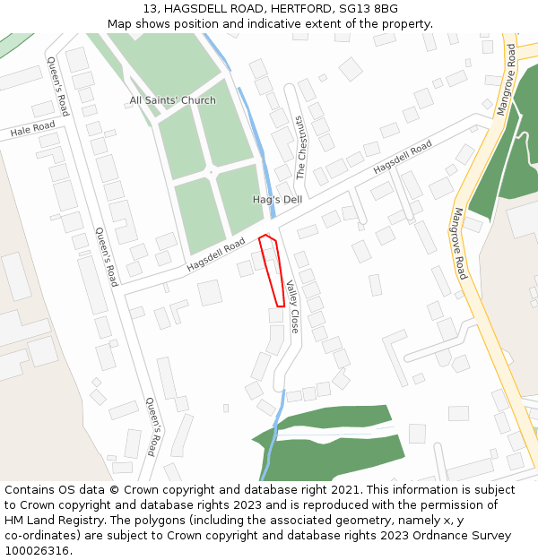 13, HAGSDELL ROAD, HERTFORD, SG13 8BG: Location map and indicative extent of plot