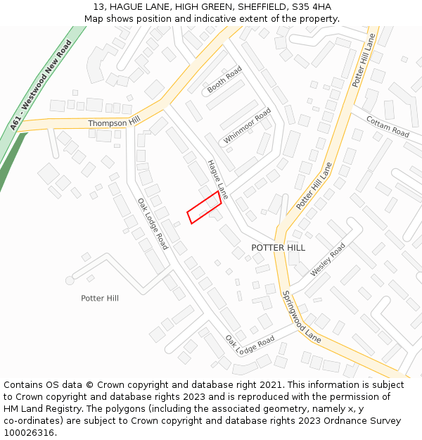 13, HAGUE LANE, HIGH GREEN, SHEFFIELD, S35 4HA: Location map and indicative extent of plot