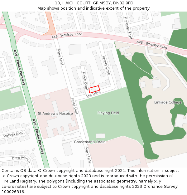 13, HAIGH COURT, GRIMSBY, DN32 9FD: Location map and indicative extent of plot