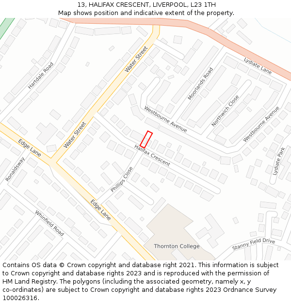 13, HALIFAX CRESCENT, LIVERPOOL, L23 1TH: Location map and indicative extent of plot