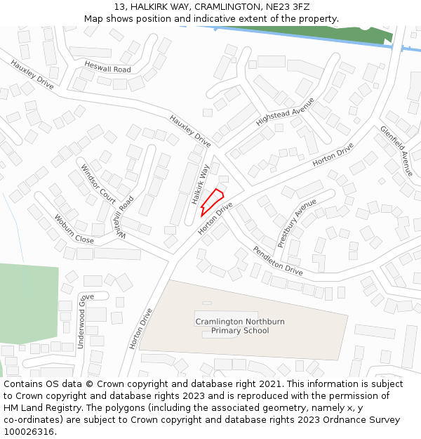 13, HALKIRK WAY, CRAMLINGTON, NE23 3FZ: Location map and indicative extent of plot