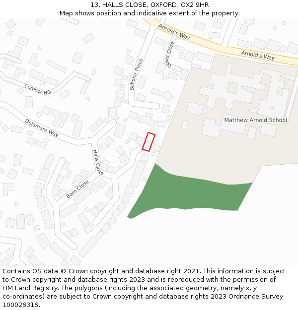 13, HALLS CLOSE, OXFORD, OX2 9HR: Location map and indicative extent of plot