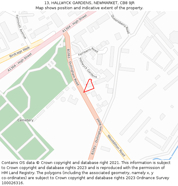 13, HALLWYCK GARDENS, NEWMARKET, CB8 9JR: Location map and indicative extent of plot