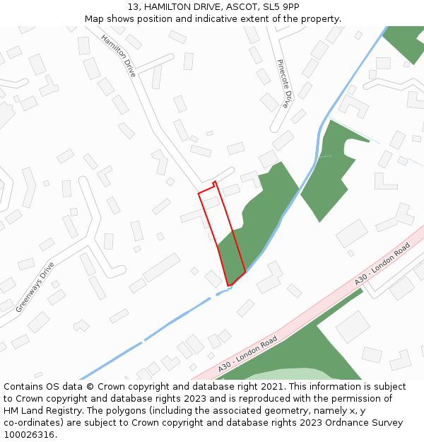 13, HAMILTON DRIVE, ASCOT, SL5 9PP: Location map and indicative extent of plot