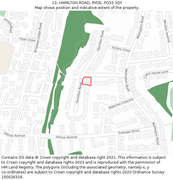 13, HAMILTON ROAD, RYDE, PO33 3QY: Location map and indicative extent of plot