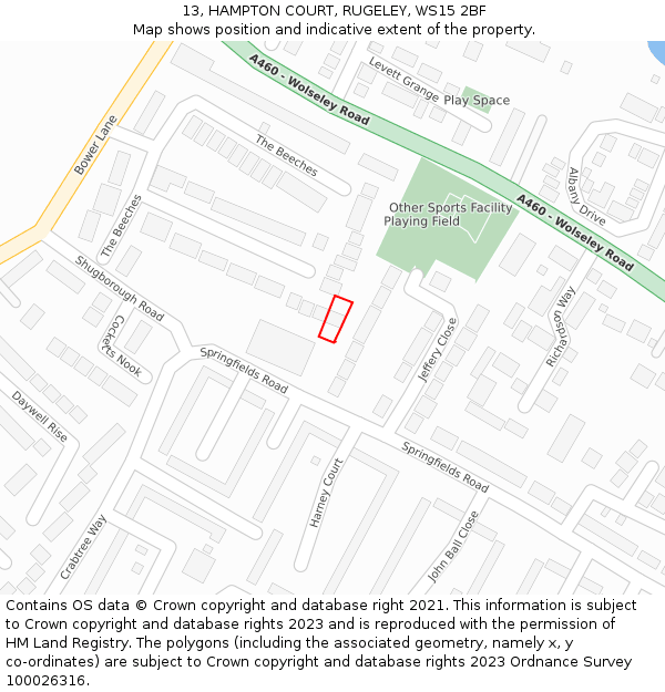 13, HAMPTON COURT, RUGELEY, WS15 2BF: Location map and indicative extent of plot