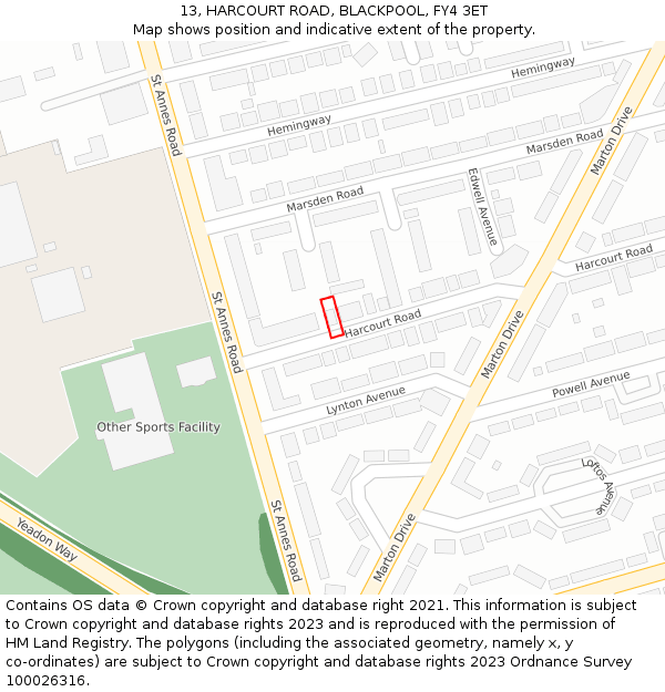 13, HARCOURT ROAD, BLACKPOOL, FY4 3ET: Location map and indicative extent of plot