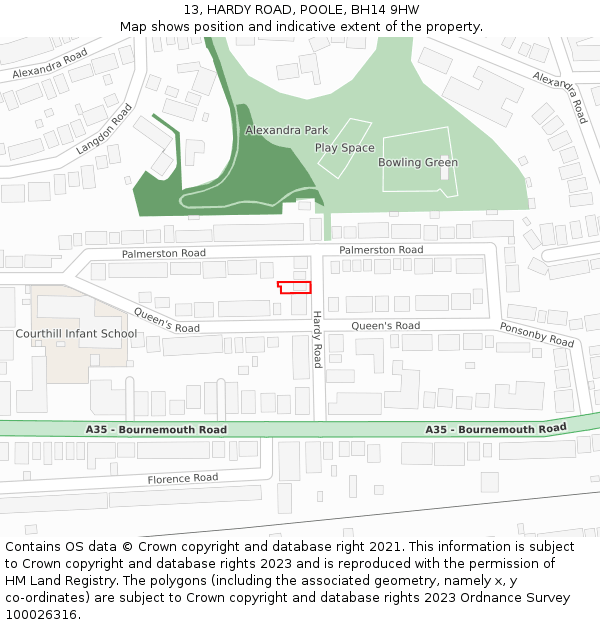 13, HARDY ROAD, POOLE, BH14 9HW: Location map and indicative extent of plot