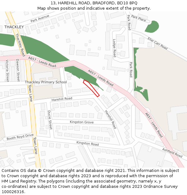 13, HAREHILL ROAD, BRADFORD, BD10 8PQ: Location map and indicative extent of plot