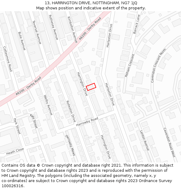 13, HARRINGTON DRIVE, NOTTINGHAM, NG7 1JQ: Location map and indicative extent of plot