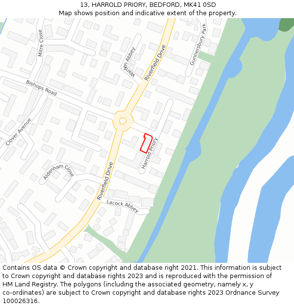 13, HARROLD PRIORY, BEDFORD, MK41 0SD: Location map and indicative extent of plot