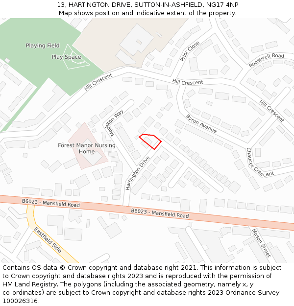 13, HARTINGTON DRIVE, SUTTON-IN-ASHFIELD, NG17 4NP: Location map and indicative extent of plot