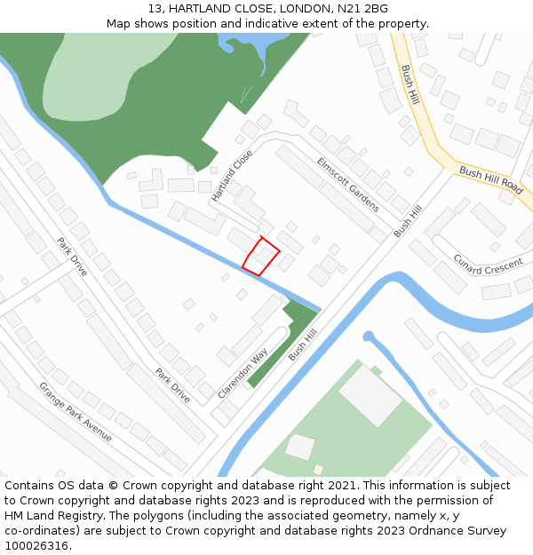 13, HARTLAND CLOSE, LONDON, N21 2BG: Location map and indicative extent of plot