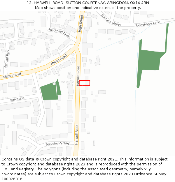 13, HARWELL ROAD, SUTTON COURTENAY, ABINGDON, OX14 4BN: Location map and indicative extent of plot