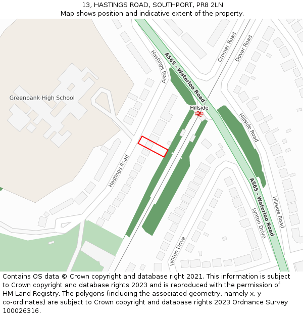 13, HASTINGS ROAD, SOUTHPORT, PR8 2LN: Location map and indicative extent of plot