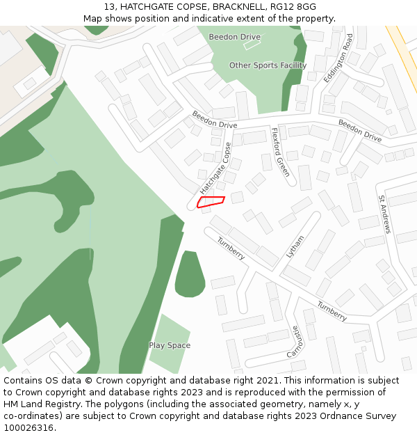 13, HATCHGATE COPSE, BRACKNELL, RG12 8GG: Location map and indicative extent of plot