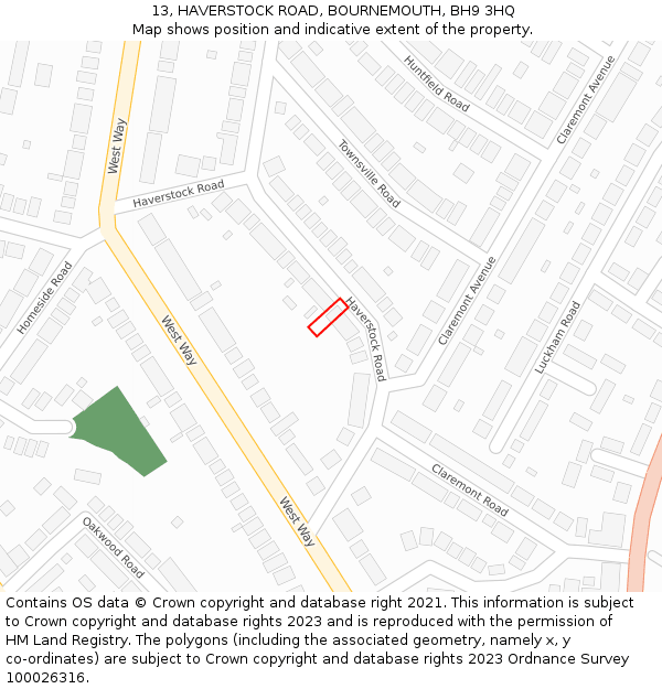 13, HAVERSTOCK ROAD, BOURNEMOUTH, BH9 3HQ: Location map and indicative extent of plot