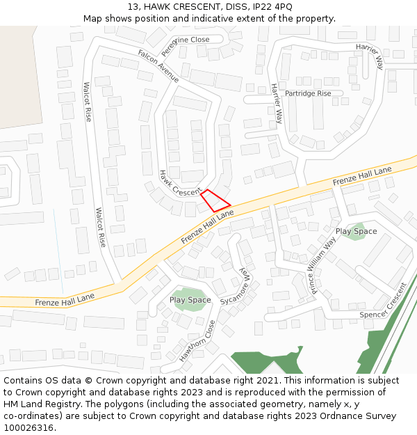 13, HAWK CRESCENT, DISS, IP22 4PQ: Location map and indicative extent of plot