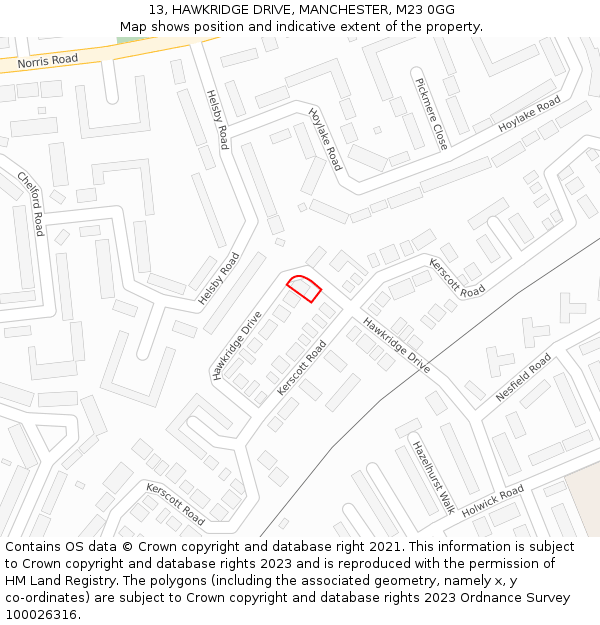 13, HAWKRIDGE DRIVE, MANCHESTER, M23 0GG: Location map and indicative extent of plot