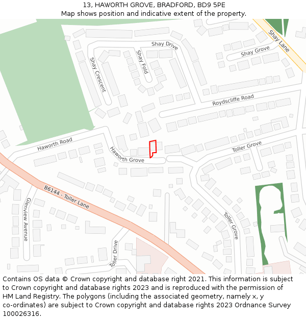 13, HAWORTH GROVE, BRADFORD, BD9 5PE: Location map and indicative extent of plot