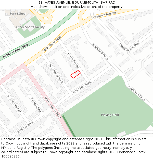 13, HAYES AVENUE, BOURNEMOUTH, BH7 7AD: Location map and indicative extent of plot
