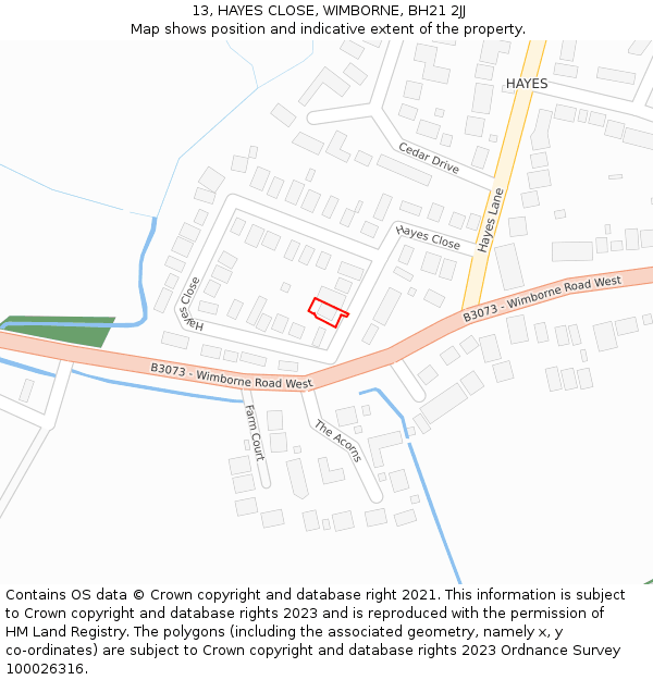 13, HAYES CLOSE, WIMBORNE, BH21 2JJ: Location map and indicative extent of plot