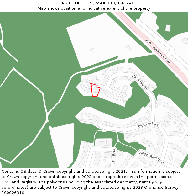 13, HAZEL HEIGHTS, ASHFORD, TN25 4GF: Location map and indicative extent of plot
