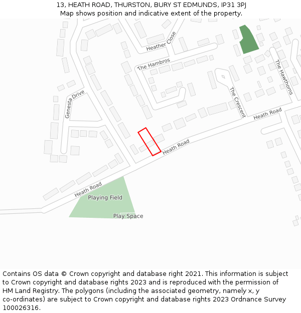 13, HEATH ROAD, THURSTON, BURY ST EDMUNDS, IP31 3PJ: Location map and indicative extent of plot