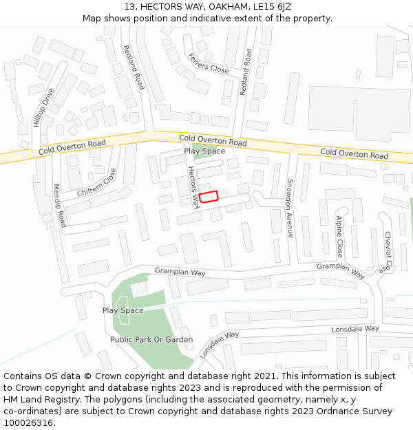 13, HECTORS WAY, OAKHAM, LE15 6JZ: Location map and indicative extent of plot