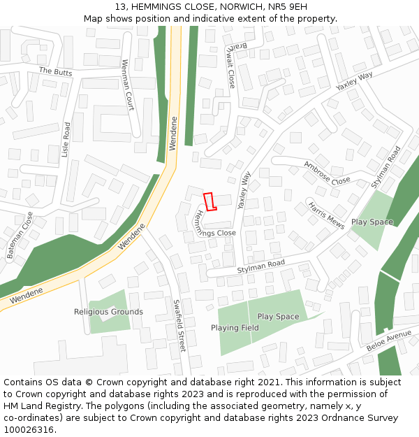 13, HEMMINGS CLOSE, NORWICH, NR5 9EH: Location map and indicative extent of plot