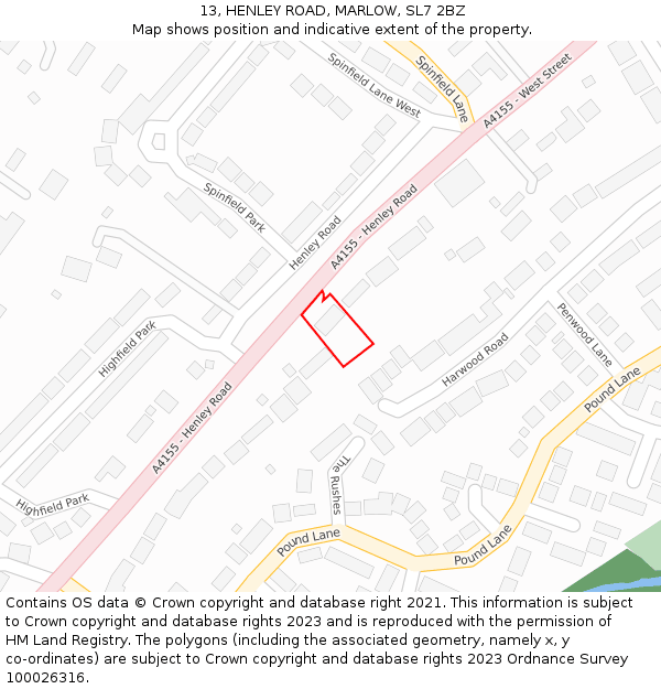 13, HENLEY ROAD, MARLOW, SL7 2BZ: Location map and indicative extent of plot