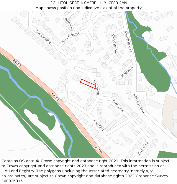 13, HEOL SERTH, CAERPHILLY, CF83 2AN: Location map and indicative extent of plot