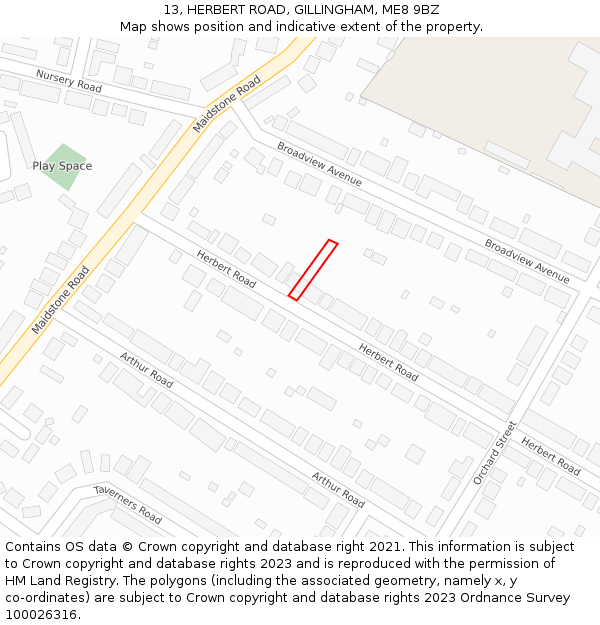 13, HERBERT ROAD, GILLINGHAM, ME8 9BZ: Location map and indicative extent of plot