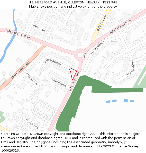 13, HEREFORD AVENUE, OLLERTON, NEWARK, NG22 9AE: Location map and indicative extent of plot