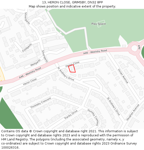 13, HERON CLOSE, GRIMSBY, DN32 8PP: Location map and indicative extent of plot