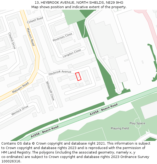 13, HEYBROOK AVENUE, NORTH SHIELDS, NE29 9HG: Location map and indicative extent of plot