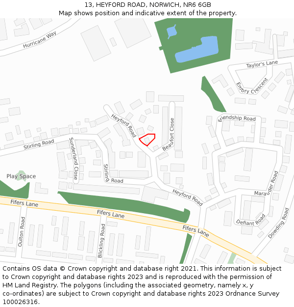 13, HEYFORD ROAD, NORWICH, NR6 6GB: Location map and indicative extent of plot