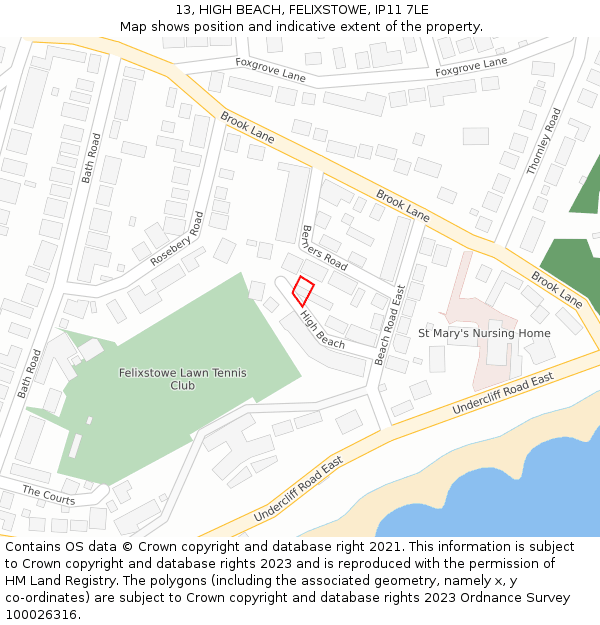 13, HIGH BEACH, FELIXSTOWE, IP11 7LE: Location map and indicative extent of plot