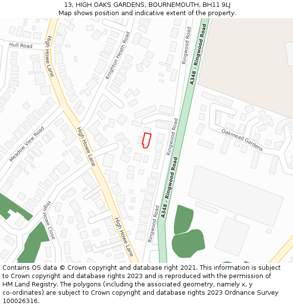 13, HIGH OAKS GARDENS, BOURNEMOUTH, BH11 9LJ: Location map and indicative extent of plot