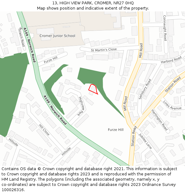 13, HIGH VIEW PARK, CROMER, NR27 0HQ: Location map and indicative extent of plot