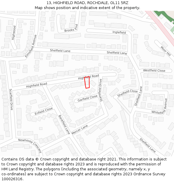 13, HIGHFIELD ROAD, ROCHDALE, OL11 5RZ: Location map and indicative extent of plot