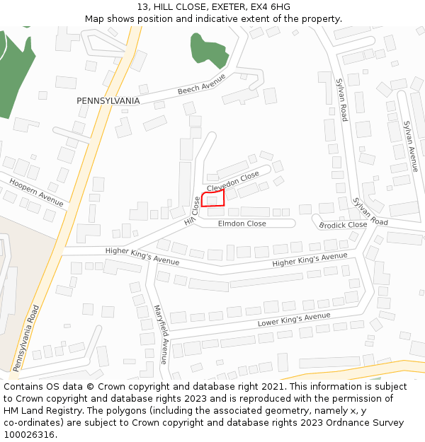 13, HILL CLOSE, EXETER, EX4 6HG: Location map and indicative extent of plot