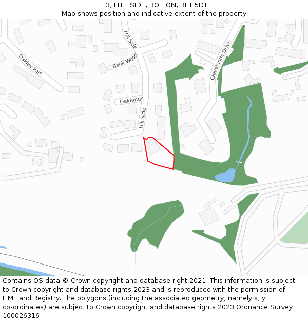 13, HILL SIDE, BOLTON, BL1 5DT: Location map and indicative extent of plot