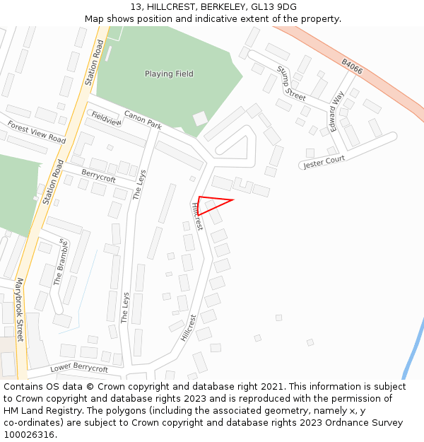 13, HILLCREST, BERKELEY, GL13 9DG: Location map and indicative extent of plot