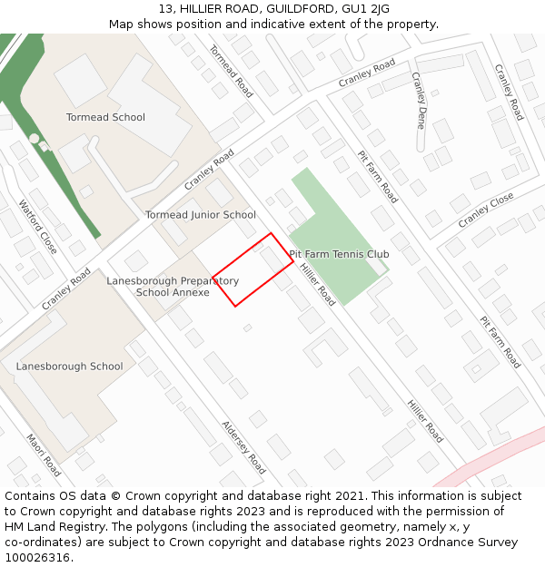 13, HILLIER ROAD, GUILDFORD, GU1 2JG: Location map and indicative extent of plot