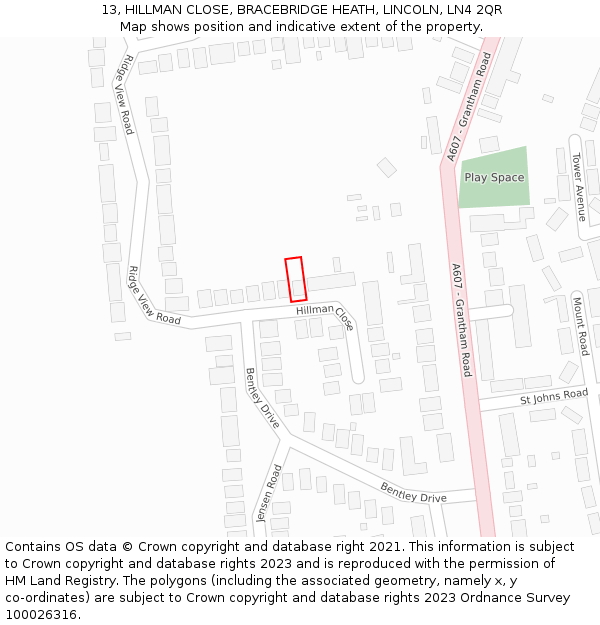 13, HILLMAN CLOSE, BRACEBRIDGE HEATH, LINCOLN, LN4 2QR: Location map and indicative extent of plot