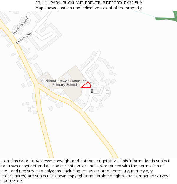 13, HILLPARK, BUCKLAND BREWER, BIDEFORD, EX39 5HY: Location map and indicative extent of plot