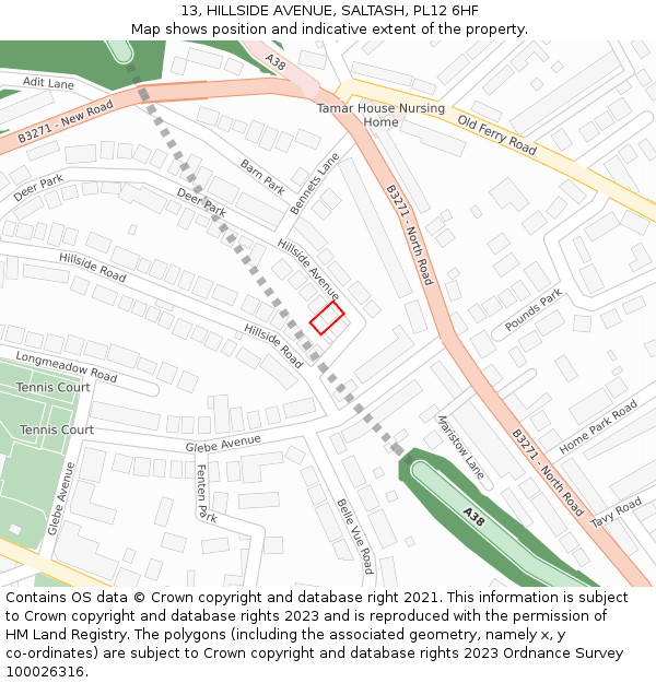 13, HILLSIDE AVENUE, SALTASH, PL12 6HF: Location map and indicative extent of plot